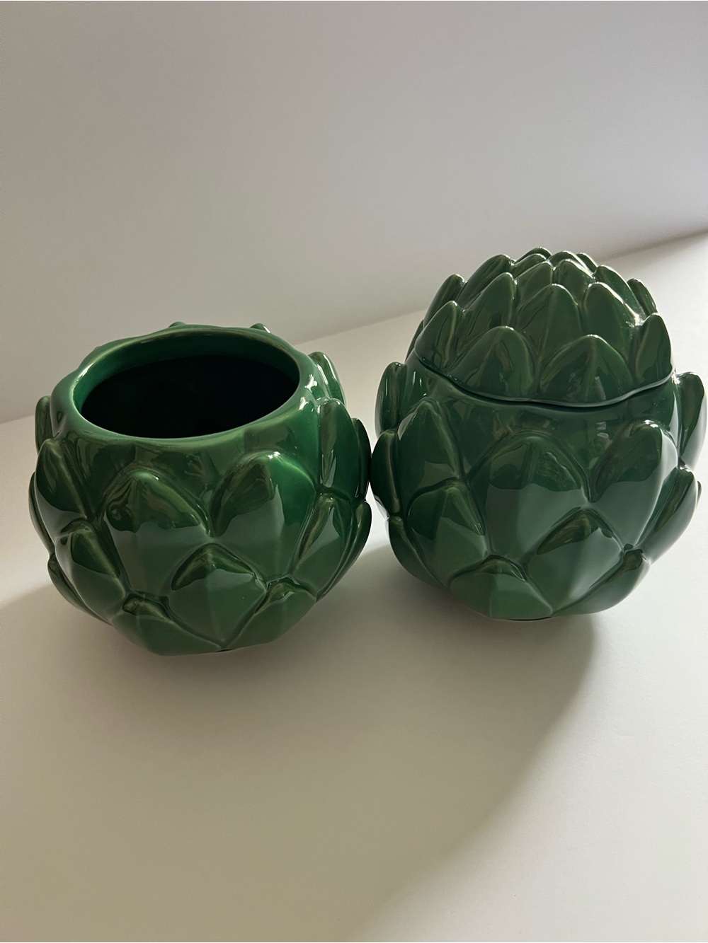 Green Stoneware & Ceramic Artichoke Canister Set of 2